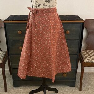 Rust Floral Tie-Waist A-Line Skirt - Handmade